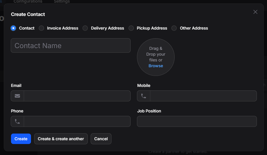 contact and addresses form
